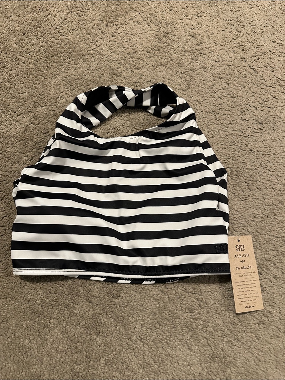 Albion New w Tag Sz S Hang Ten Black & White Crop Swim Top - Striped